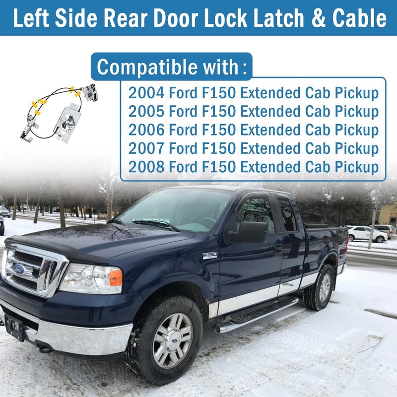 مزلاج وكابل قفل الباب الخلفي من Qagea - جانب السائق الأيسر - بديل لسيارة Ford F150 الممتدة 2004-2008، مجموعة مزالج القفل العلوية والسفلية تحل محل # 8L3Z-18264A01-B 6l3Z-18264A01-B - Image 2